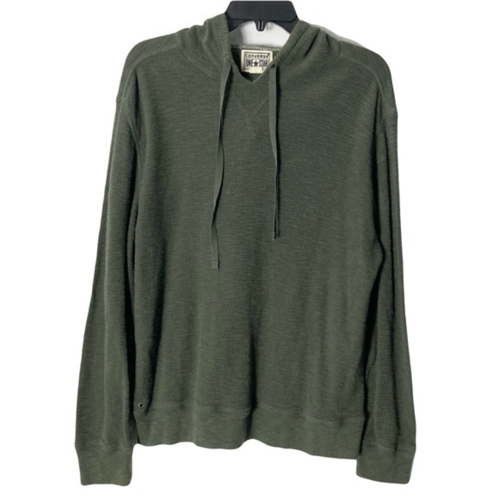 Converse Hoodie Mens Medium Green Waffle Knit Cotton